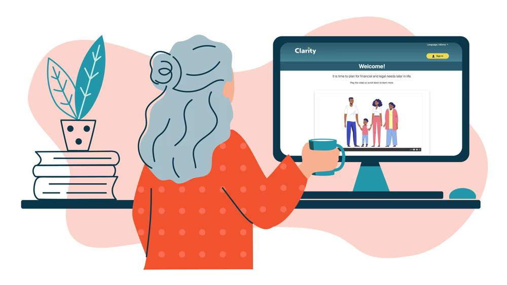 Clarity Clarity logo featuring a person looking at a computer